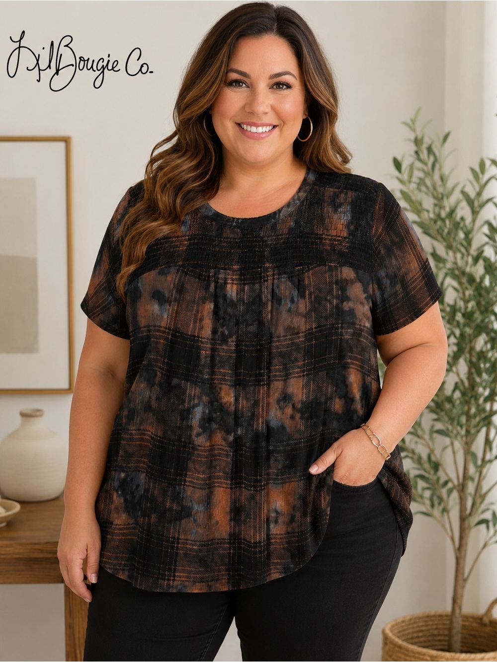 Torrid Plaid Tie-Dye Smocked Smocked Blouse | Size 2 | Dry Clean Only